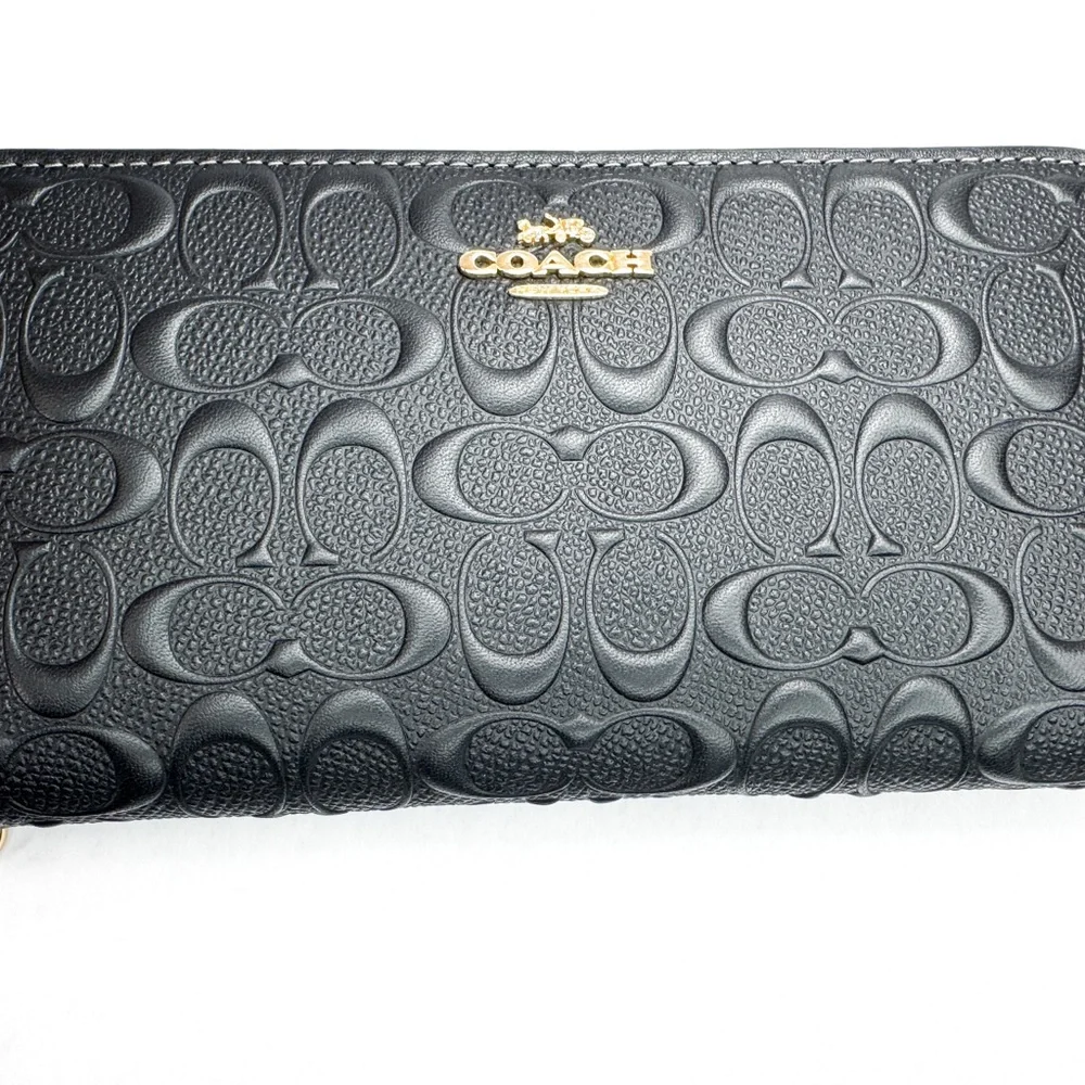 Coach Black Embossed Signature Zip Around Wallet w/ Wristlet Straps | NWT Boxed - Picture 5 of 8